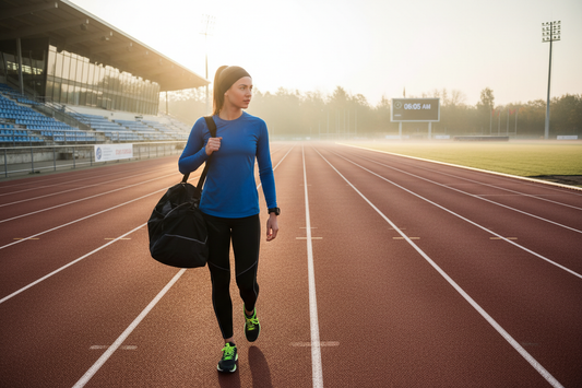 Woman on a track with her training bag